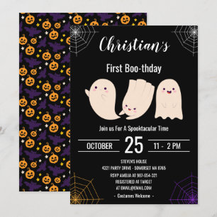 Black First Boo-thday Anpassningsbar Halloween Bir Inbjudningar