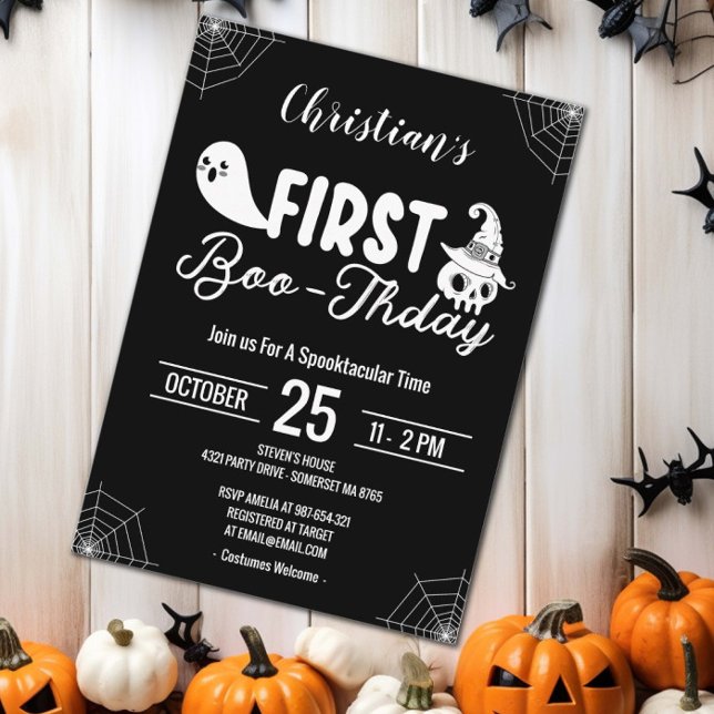Black First Boo-thday Anpassningsbar Halloween Bir Inbjudningar (Skapare uppladdad)