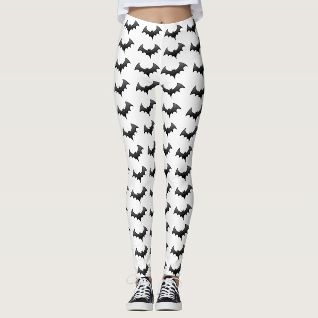 Black Fladdermöss White Ben Halloween Costume Leggings (Framsida)