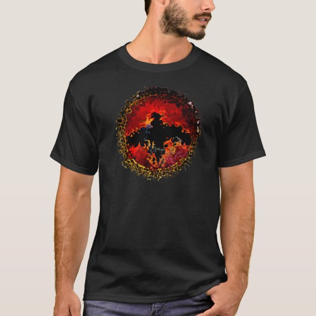 Black Fladdermus på Fire Digital Art T-shirt (Framsida)