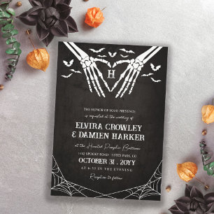 Black Fladdermus & Skeleton Heart Goth Halloween B Inbjudningar