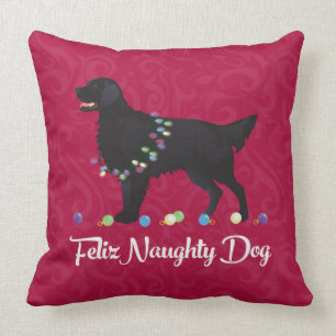 Black Flat Jackat Retriever Feliz Naughty Hund Kudde
