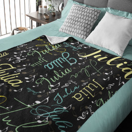 Black Fleece Blanket med Färg Namn och Clefs