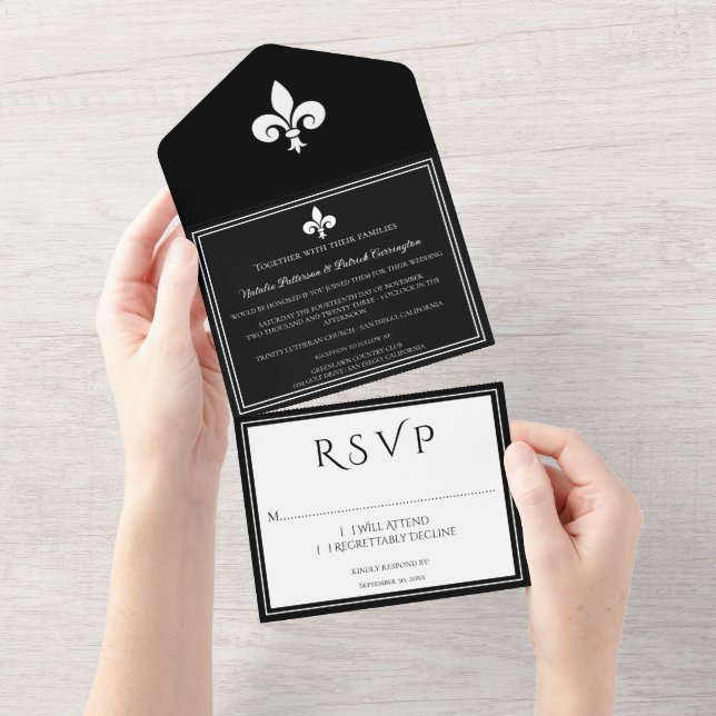 Black Fleur de Lis All in One Wedding Investige (Avrivbar del)