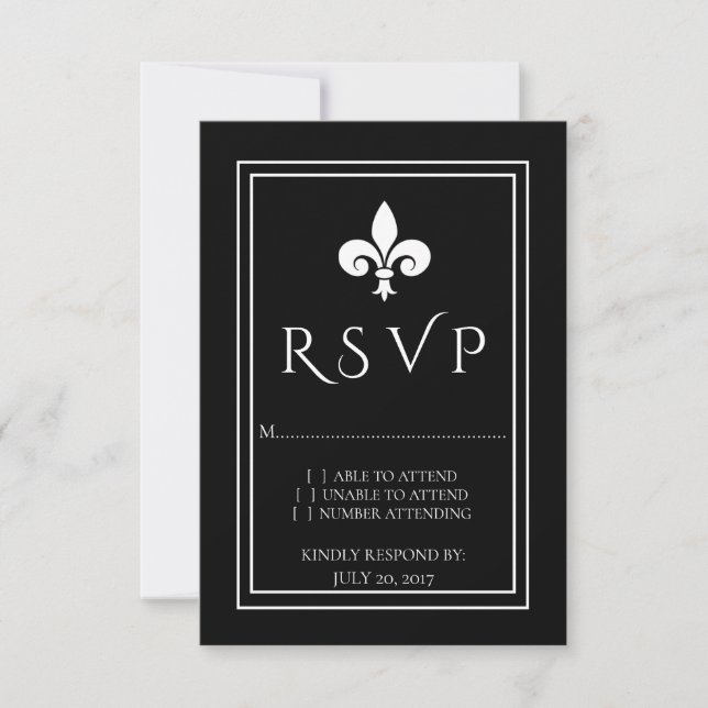 Black Fleur de Lis Bröllop OSA Card Kort (Framsida)