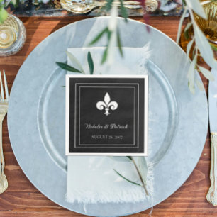Black Fleur de Lis Bröllop Pappra Napkins Pappersservett