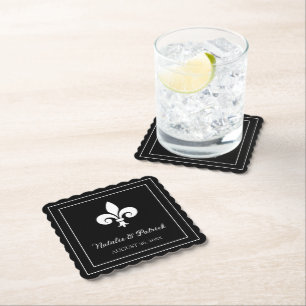 Black Fleur de Lis Bröllop Pappra Underlägg Papper
