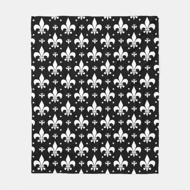 Black Fleur-de-lis Mönster Design Fleecefilt (Framsidan)