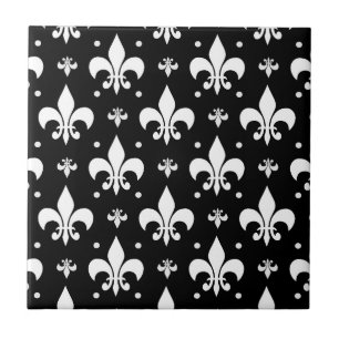 Black Fleur-de-lis Mönster Design Kakelplatta
