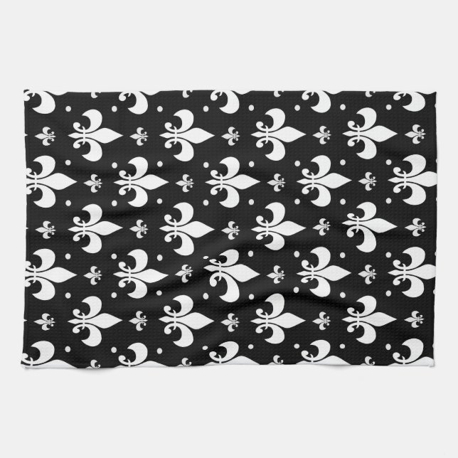 Black Fleur-de-lis Mönster Design Kökshandduk (Horisontell)