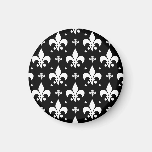 Black Fleur-de-lis Mönster Design Magnet (Framsidan)
