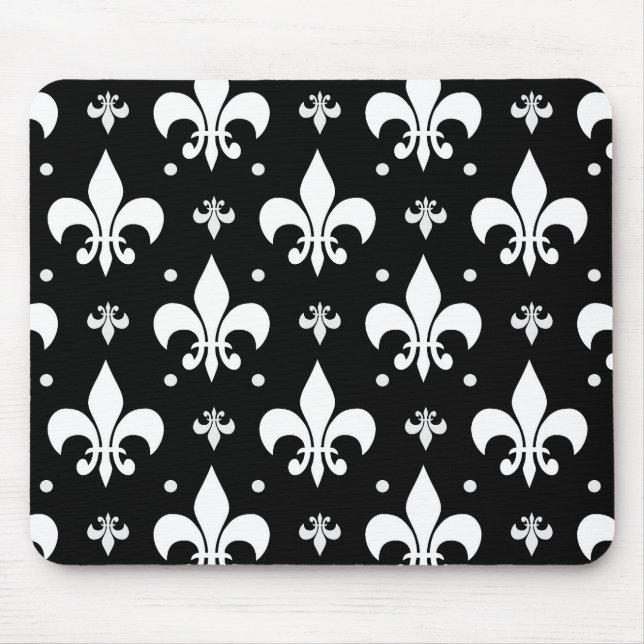 Black Fleur-de-lis Mönster Design Musmatta (Framsidan)