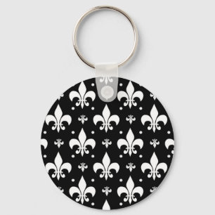 Black Fleur-de-lis Mönster Design Nyckelring