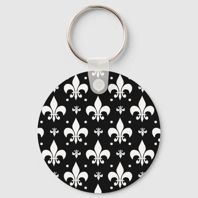 Black Fleur-de-lis Mönster Design Nyckelring (Framsida)