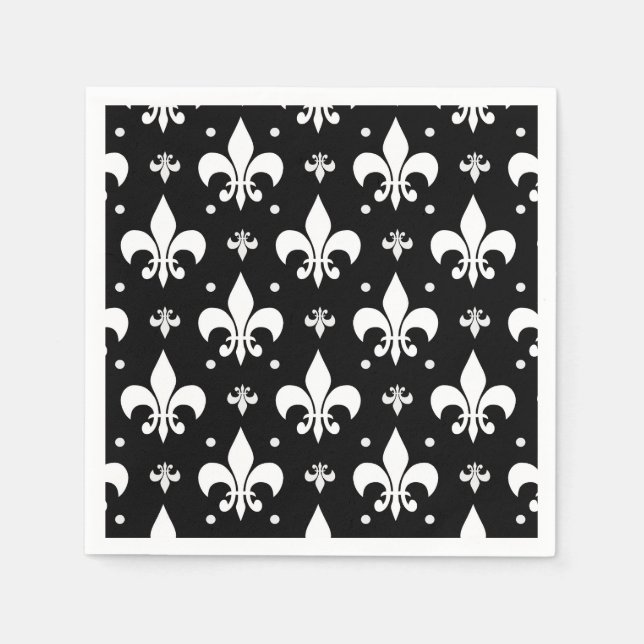 Black Fleur-de-lis Mönster Design Pappersservett (Framsidan)