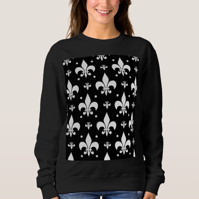 Black Fleur-de-lis Mönster Design T Shirt (Framsida)
