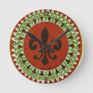 Black Fleur de Lis Rund Klocka