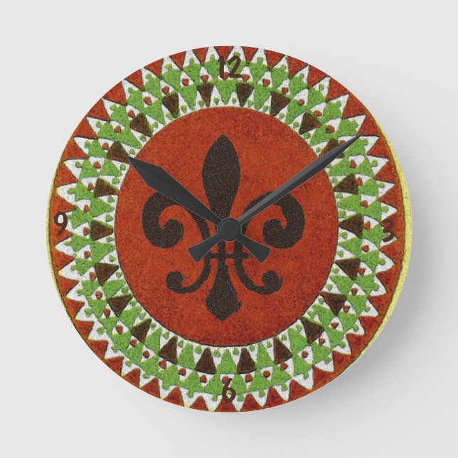 Black Fleur de Lis Rund Klocka (Framsida)
