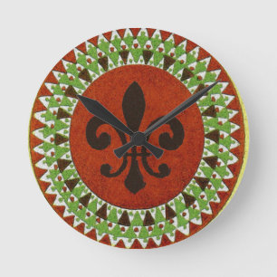 Black Fleur de Lis Rund Klocka