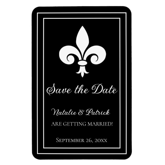 Black Fleur de Lis Spara datum magneter (Vertikal)