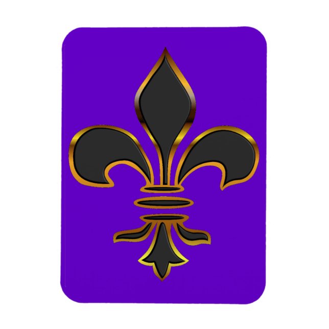 Black Fleur-de-lis Trimmed i Guld Magnet (Vertikal)