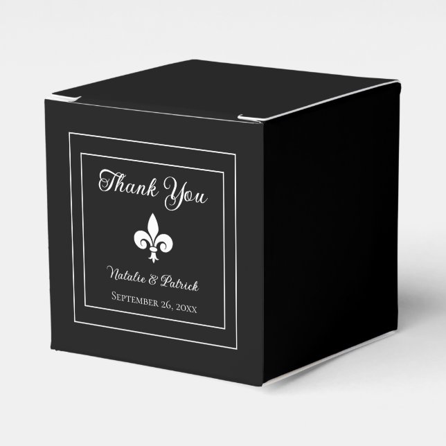 Black Fleur de Lis Wedding Favor Boxes Presentaskar (Framsidan Sidan)