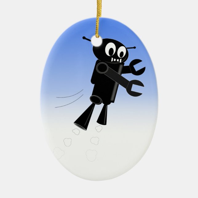Black Flies Robot Blå himmel Background Julgransprydnad Keramik (Framsidan)