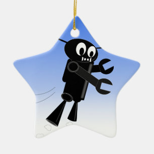 Black Flies Robot Blå himmel Background Julgransprydnad Keramik