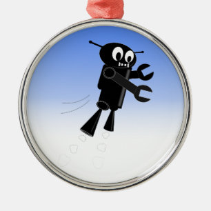 Black Flies Robot Blå himmel Background Julgransprydnad Metall