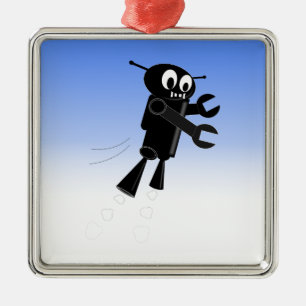 Black Flies Robot Blå himmel Background Julgransprydnad Metall