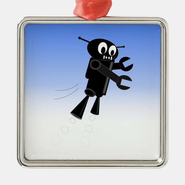 Black Flies Robot Blå himmel Background Julgransprydnad Metall (Framsidan)