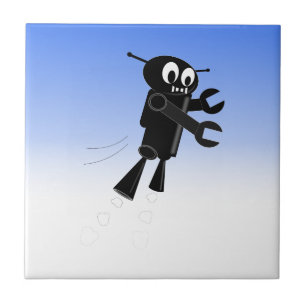 Black Flies Robot Blå himmel Background Kakelplatta