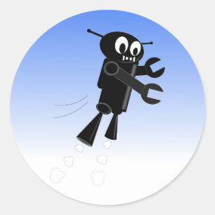 Black Flies Robot Blå himmel Background Runt Klistermärke