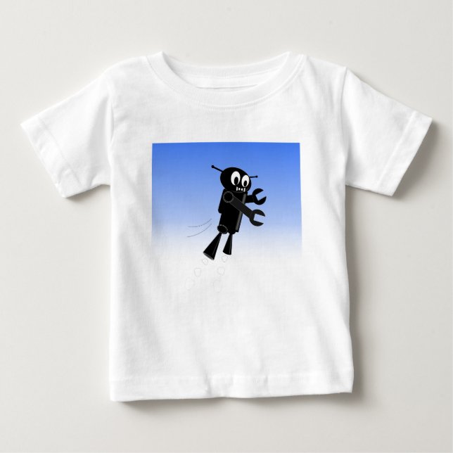 Black Flies Robot Blå himmel Background T-shirt (Framsida)