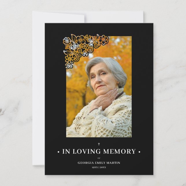 Black Floral Frame Elegant Photo Funeral (Framsida)