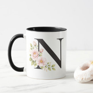 Black Floral Monogram N Mug Mugg