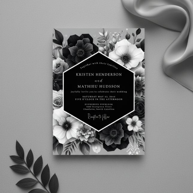 Black Floral Nocturne Wedding Inbjudningar (Skapare uppladdad)