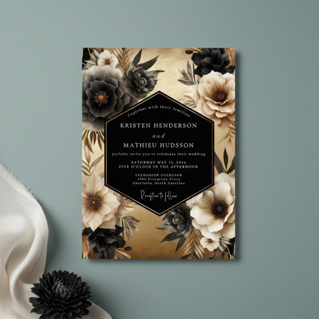 Black Floral Opulence Wedding Inbjudningar (Skapare uppladdad)