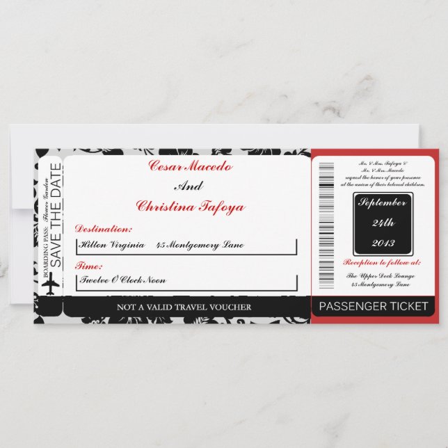 Black Floursih R Boarding Pass Wedding bjudande Inbjudningar (Framsida)