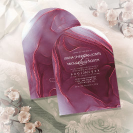 Bläck Flow Bröllop Burgundy Arch ID762 Inbjudningar