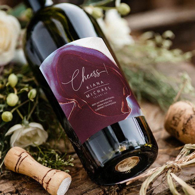 Bläck Flow Bröllop Burgundy ID762 Vin-etikett Vinflaska Etikett (Skapare uppladdad)