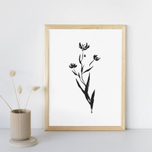 Bläck Flower : A Minimalist Blommigt Art in Black Poster