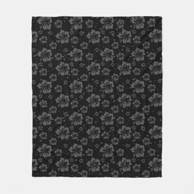 Black Flower Illustration på svart bakgrund Fleecefilt (Framsidan)