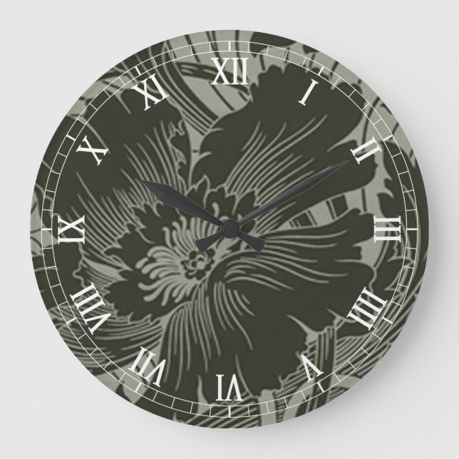 Black Flower Line Art Round Roman Numres Clock Stor Klocka (Framsida)