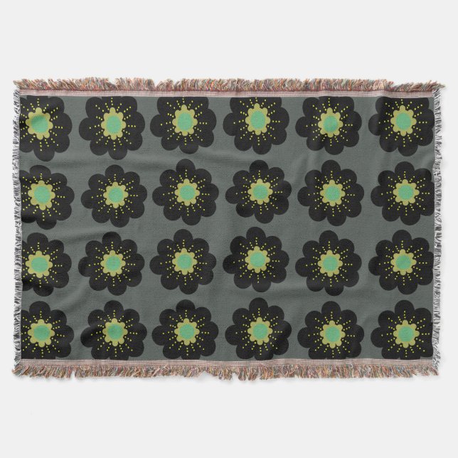 Black Flowers Boho Stil Throw Blanket Filt (Framsidan)