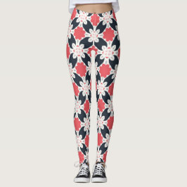 Black Flowers och Rosa Flower Mönster Leggings