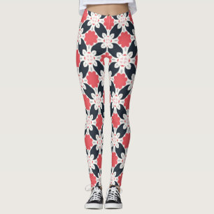 Black Flowers och Rosa Flower Mönster Leggings