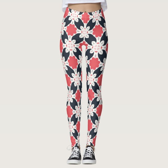 Black Flowers och Rosa Flower Mönster Leggings (Framsida)