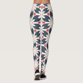 Black Flowers och Rosa Spots Mönster Leggings