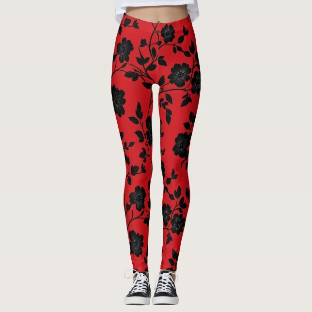 Black Flowers Red Leggings (Framsida)